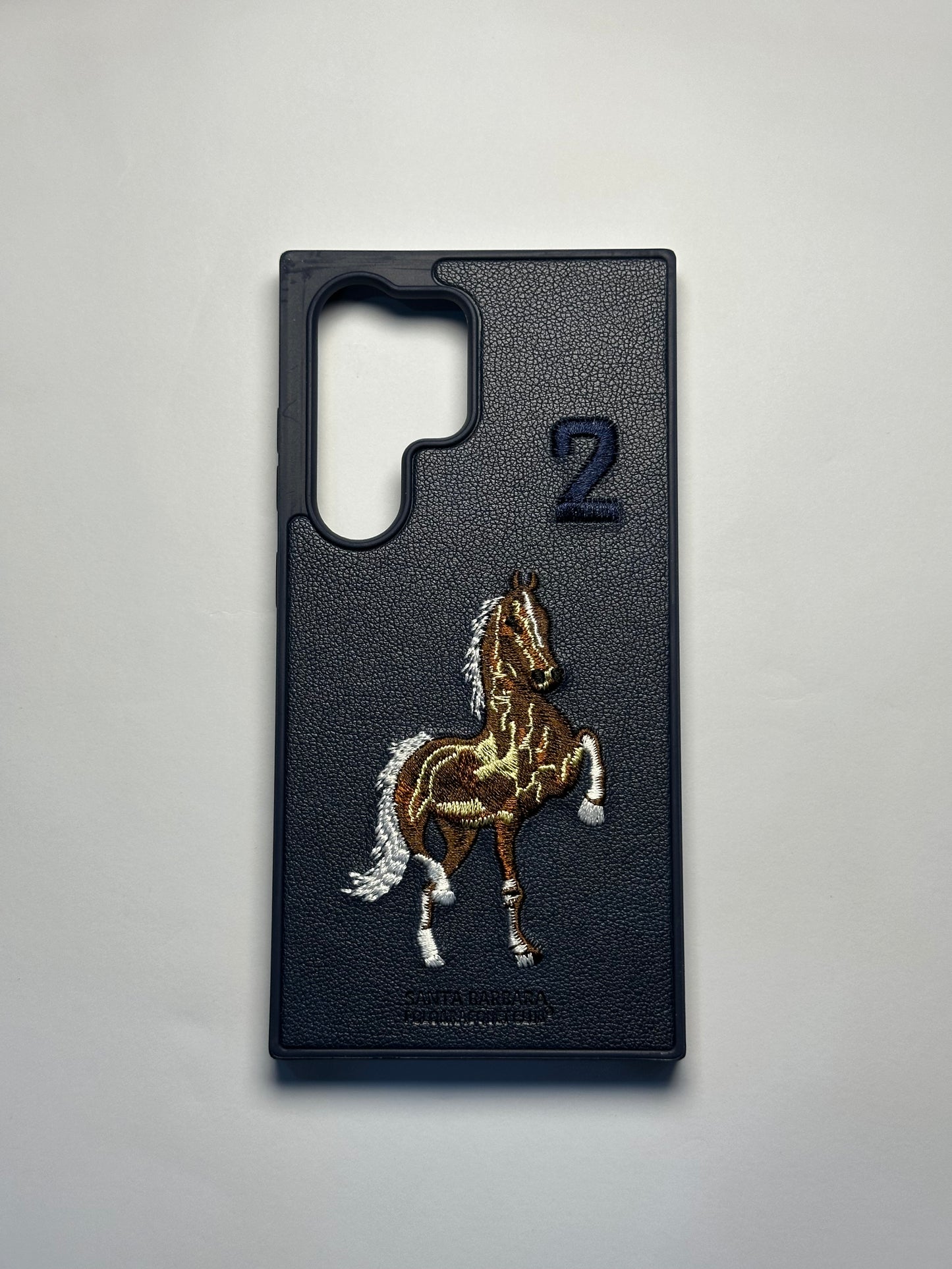 Santa Barbara Polo &amp; Racquet Club Horse Embroidered Leather-Texture Case – Navy Edition