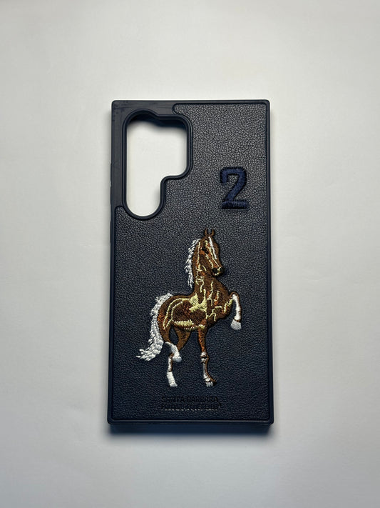 Santa Barbara Polo &amp; Racquet Club Horse Embroidered Leather-Texture Case – Navy Edition
