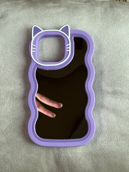 Purple Cat Ear Mirror-Back Wavy Edge Phone Case for iPhone