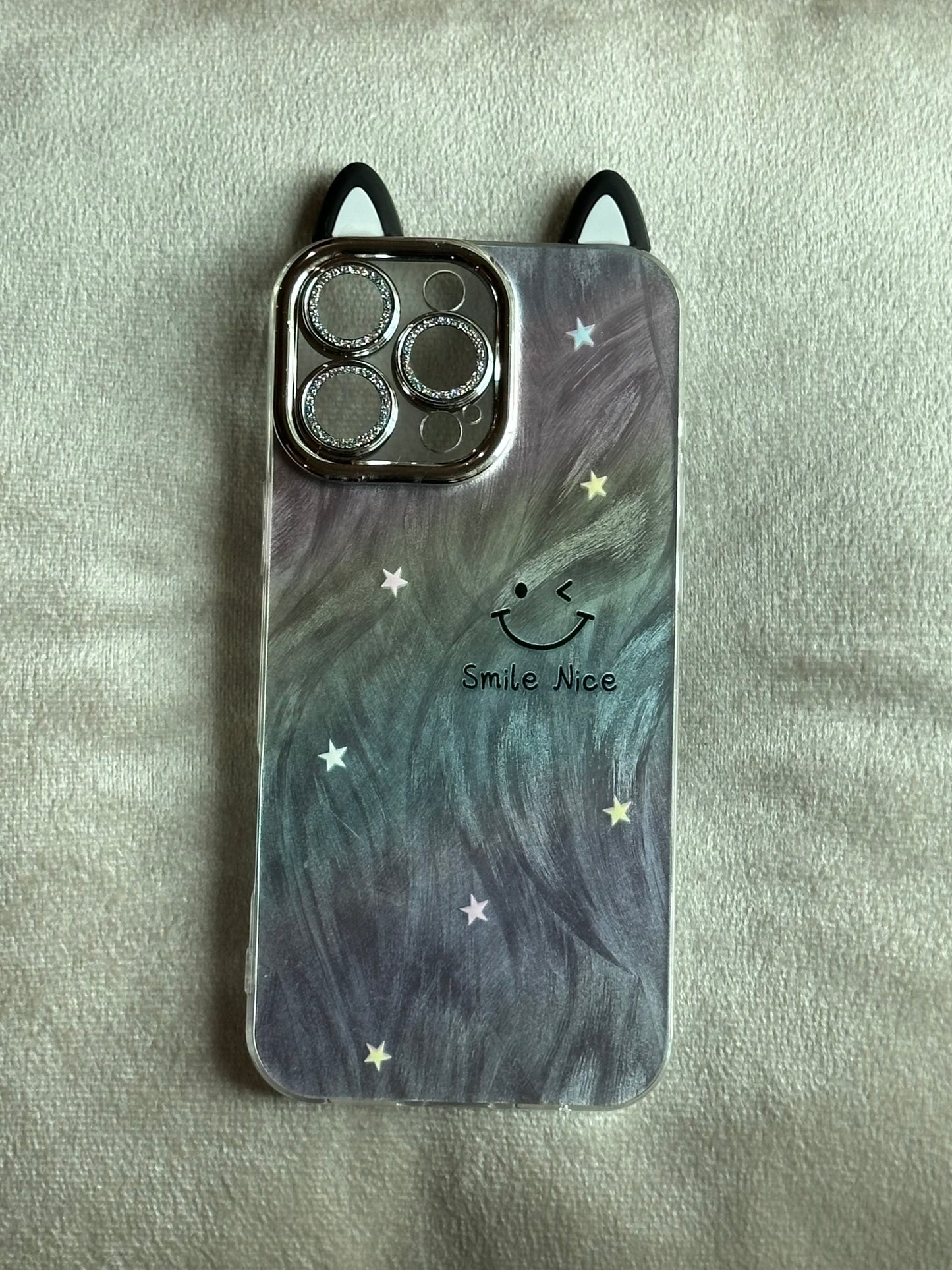 Galaxy Swirl “Smile Nice” Black Ear Phone Case for iPhone